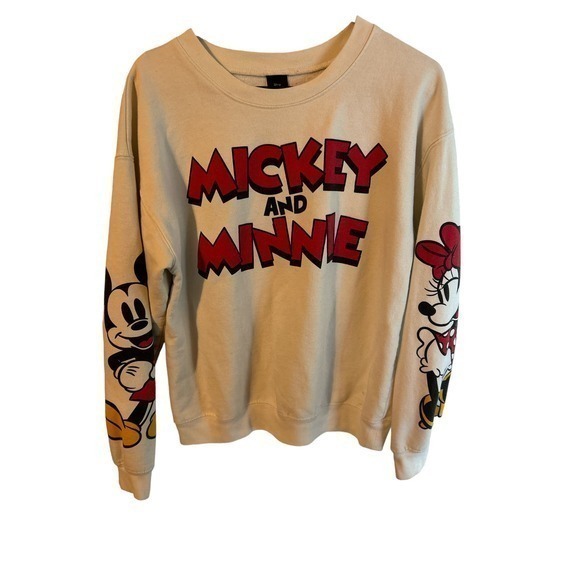 Desney Sweatshirt Women size Large 11-13 Beige Vintage Style M<ickey And Minnie - Picture 3 of 5